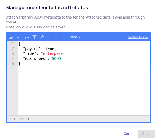 Tenant Attribute Definition Window